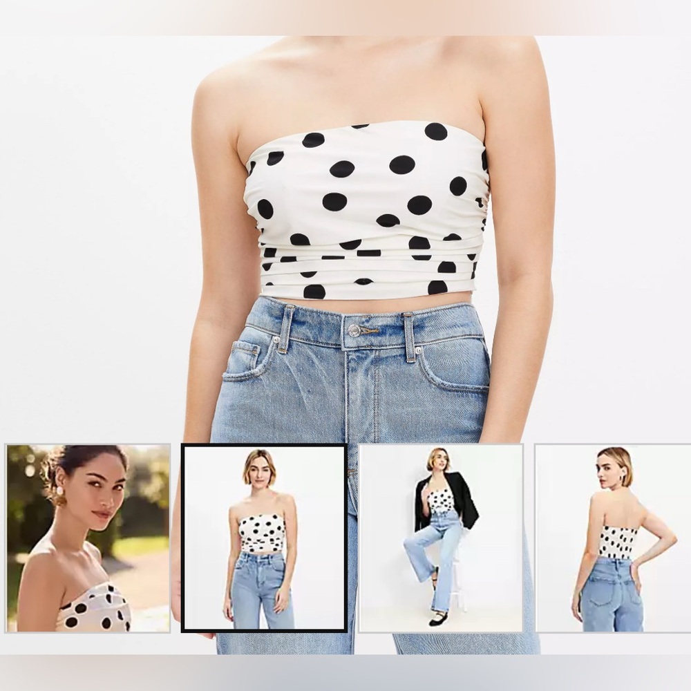 LOFT Black and White Polka Dot Crop Top